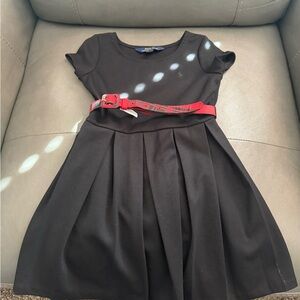 Polo Ralph Lauren Girls Black Dress Red Belt Size 5
